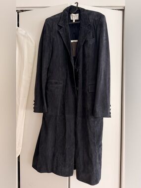 NWT TWP Clothing navy blue suede trench coat